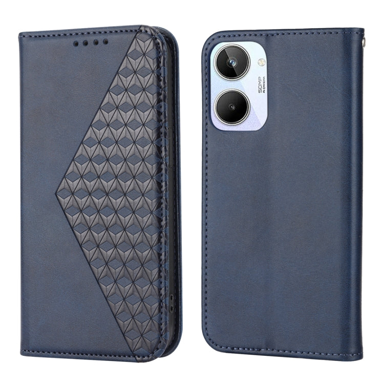 For Realme 10 4G Cubic Grid Calf Texture Magnetic Leather Phone Case