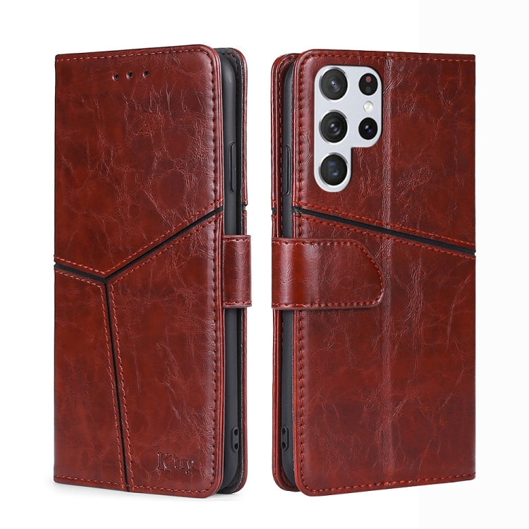 For Samsung Galaxy S23 Ultra 5G Geometric Stitching Horizontal Flip Leather Phone Case