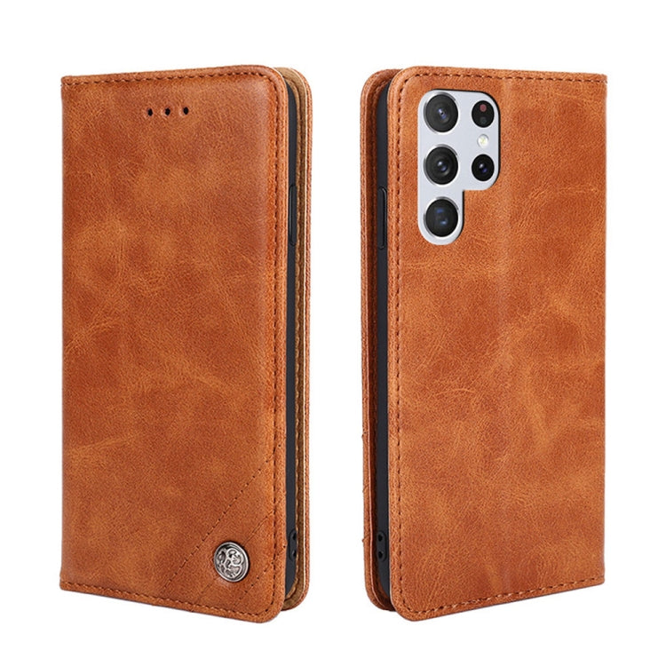 For Samsung Galaxy S23 Ultra 5G Non-Magnetic Retro Texture Flip Leather Phone Case