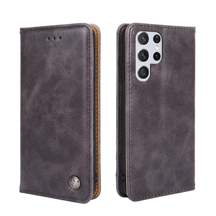 For Samsung Galaxy S23 Ultra 5G Non-Magnetic Retro Texture Flip Leather Phone Case