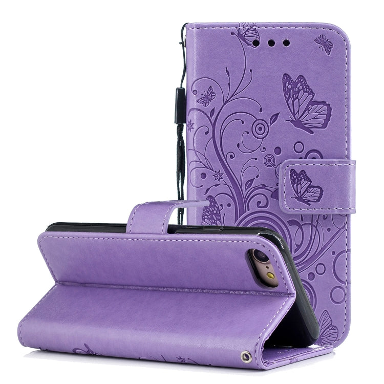 For iPhone SE 2022 / SE 2020 Butterflies Embossing Pattern Horizontal Flip Leather Case with Holder & Card Slots & Wallet & Lanyard
