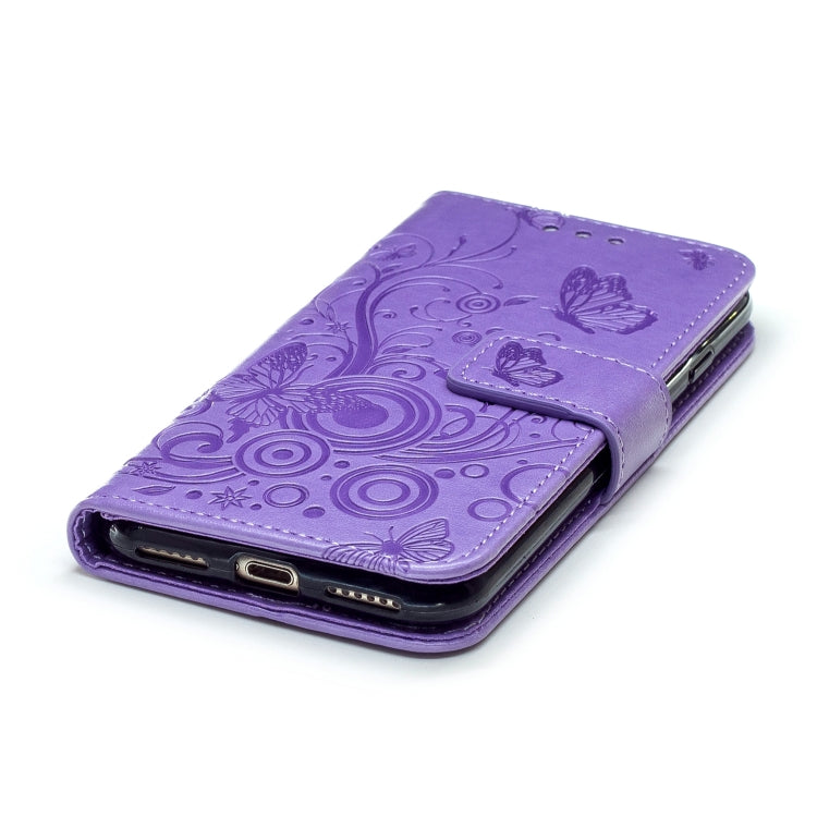 For iPhone SE 2022 / SE 2020 Butterflies Embossing Pattern Horizontal Flip Leather Case with Holder & Card Slots & Wallet & Lanyard
