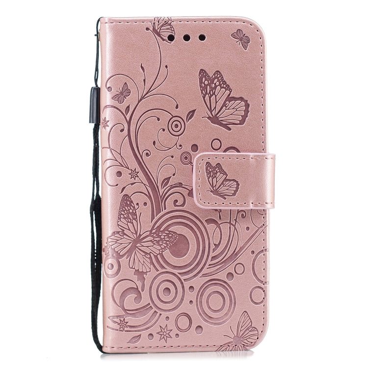 For iPhone SE 2022 / SE 2020 Butterflies Embossing Pattern Horizontal Flip Leather Case with Holder & Card Slots & Wallet & Lanyard
