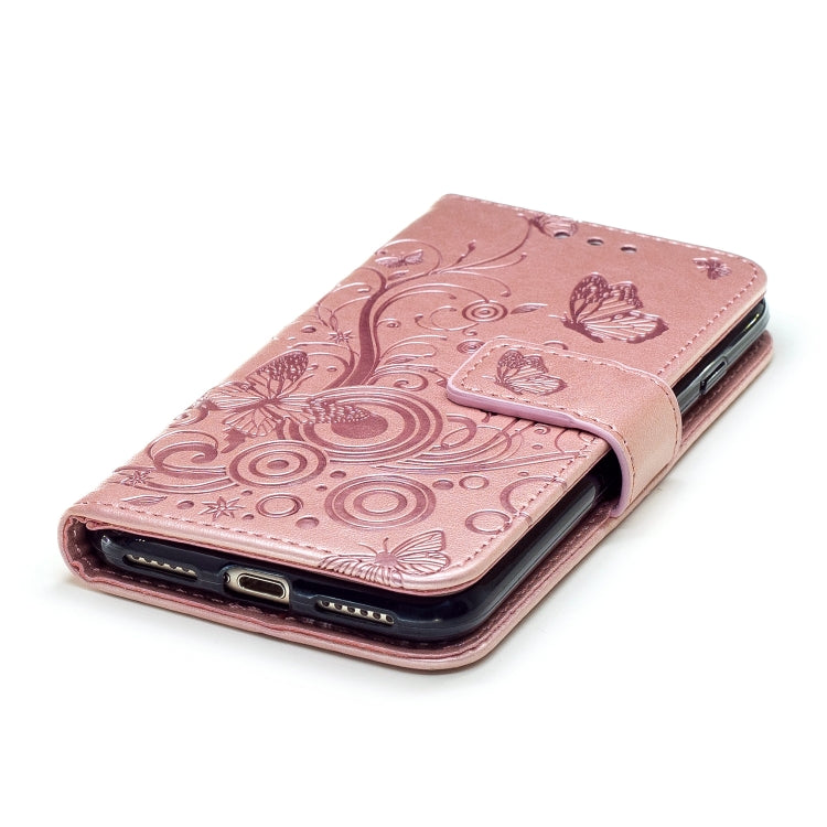 For iPhone SE 2022 / SE 2020 Butterflies Embossing Pattern Horizontal Flip Leather Case with Holder & Card Slots & Wallet & Lanyard