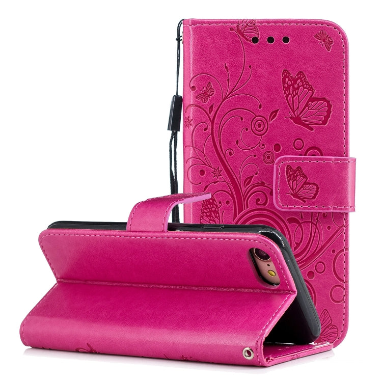 For iPhone SE 2022 / SE 2020 Butterflies Embossing Pattern Horizontal Flip Leather Case with Holder & Card Slots & Wallet & Lanyard