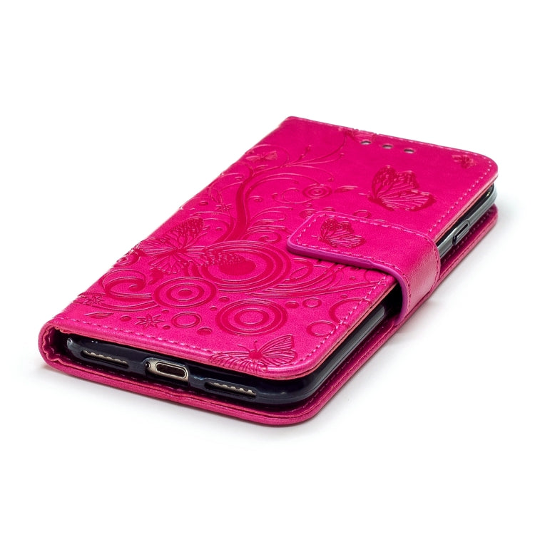 For iPhone SE 2022 / SE 2020 Butterflies Embossing Pattern Horizontal Flip Leather Case with Holder & Card Slots & Wallet & Lanyard