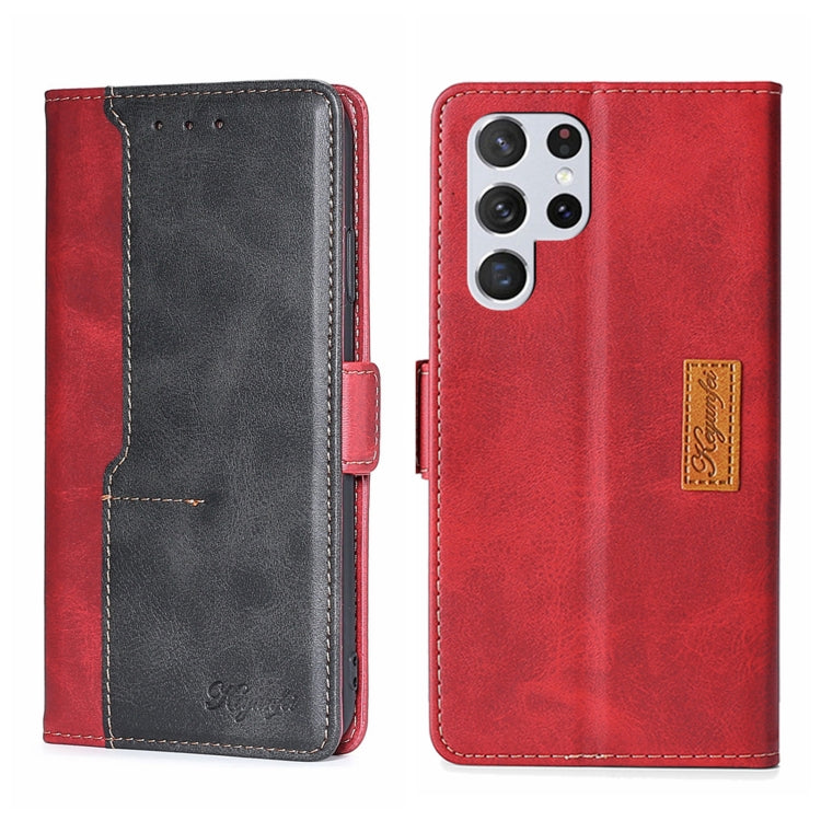 For Samsung Galaxy S23 Ultra 5G Contrast Color Side Buckle Leather Phone Case