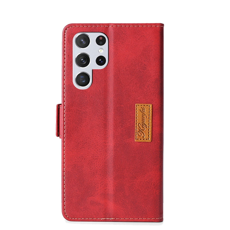For Samsung Galaxy S23 Ultra 5G Contrast Color Side Buckle Leather Phone Case