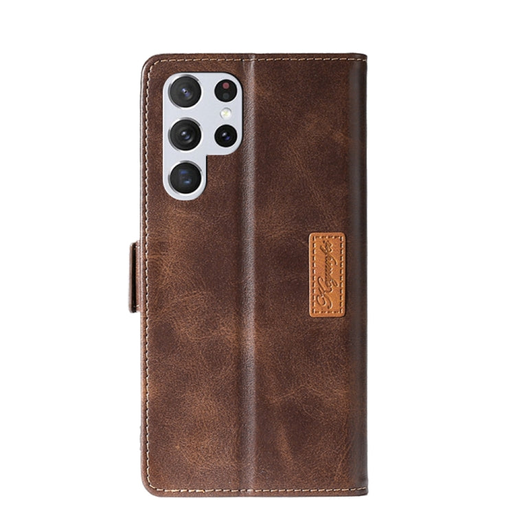 For Samsung Galaxy S23 Ultra 5G Contrast Color Side Buckle Leather Phone Case