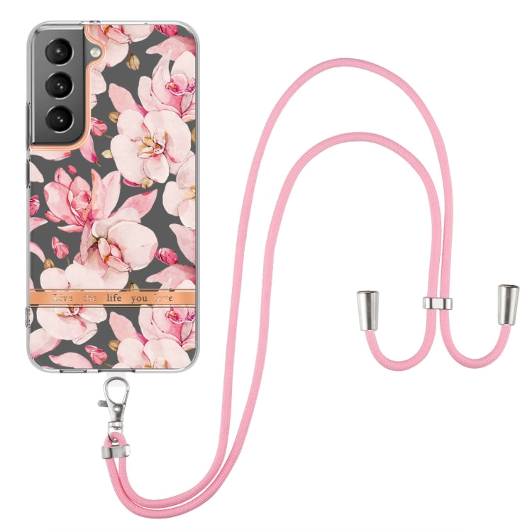 For Samsung Galaxy S23 5G Flowers and Plants Series IMD TPU Phone Case with Lanyard