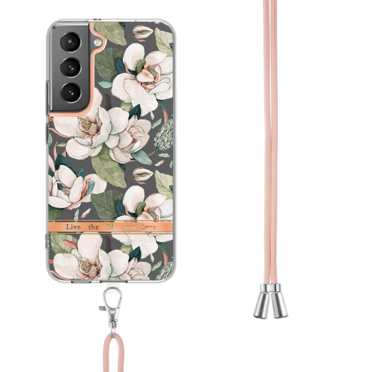 For Samsung Galaxy S23 5G Flowers and Plants Series IMD TPU Phone Case with Lanyard