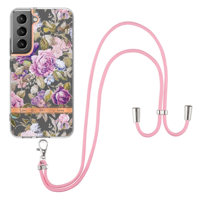 For Samsung Galaxy S23+ 5G Flowers and Plants Series IMD TPU Phone Case with Lanyard