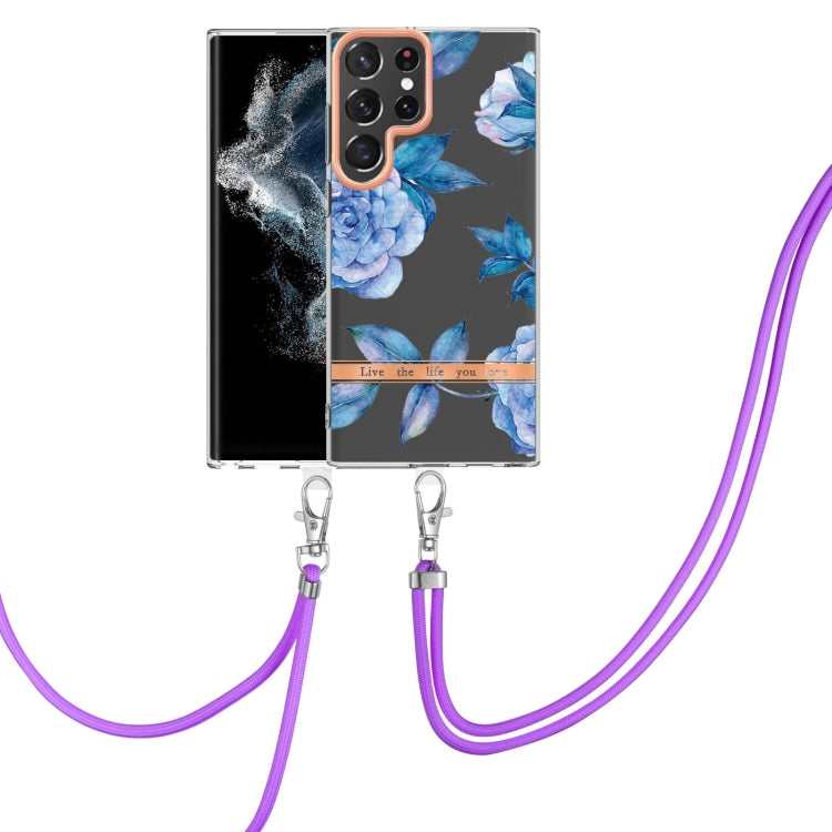 For Samsung Galaxy S23 Ultra 5G Flowers and Plants Series IMD TPU Phone Case with Lanyard