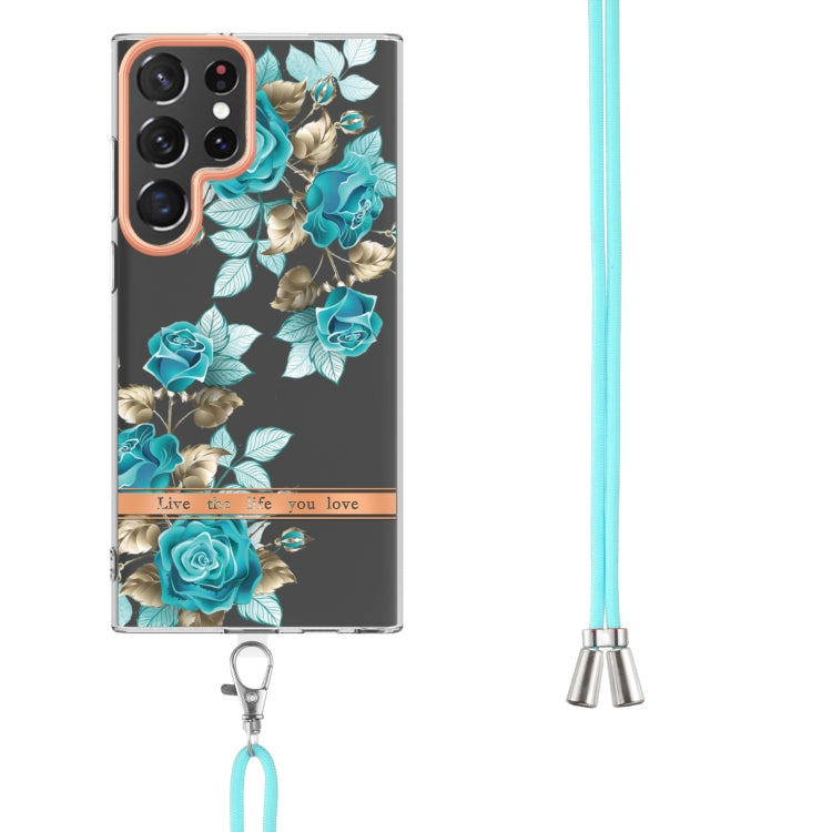 For Samsung Galaxy S23 Ultra 5G Flowers and Plants Series IMD TPU Phone Case with Lanyard