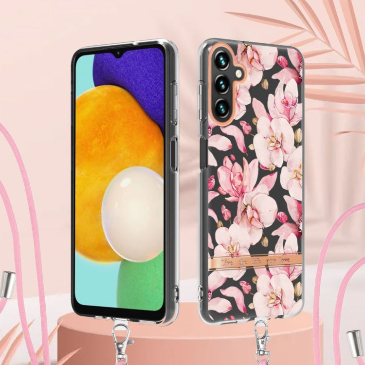 For Samsung Galaxy A14 5G Flowers and Plants Series IMD TPU Phone Case with Lanyard