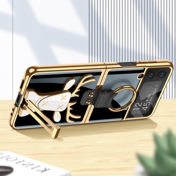 For Samsung Galaxy Z Flip4 GKK Electroplated Integrated Shockproof Phone Case with Ring Holder