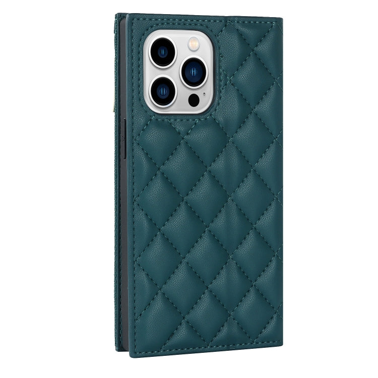 For iPhone 13 Pro Max Grid Texture Lanyard Zipper Leather Phone Case