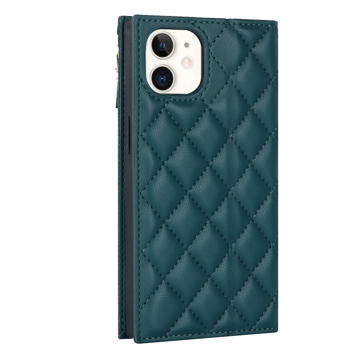 For iPhone 12 mini Grid Texture Lanyard Zipper Leather Phone Case
