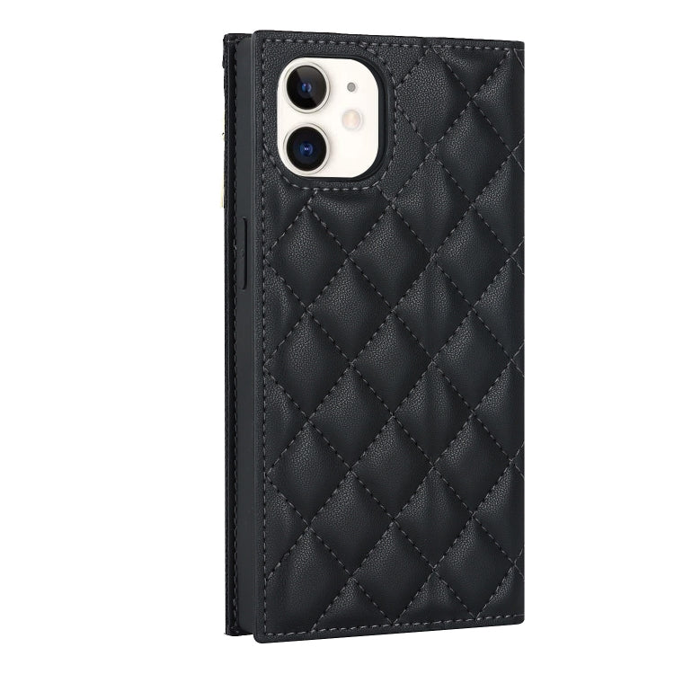 For iPhone 12 mini Grid Texture Lanyard Zipper Leather Phone Case