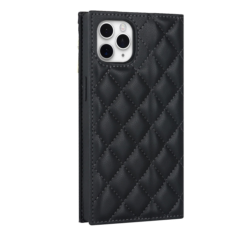For iPhone 11 Pro Grid Texture Lanyard Zipper Leather Phone Case