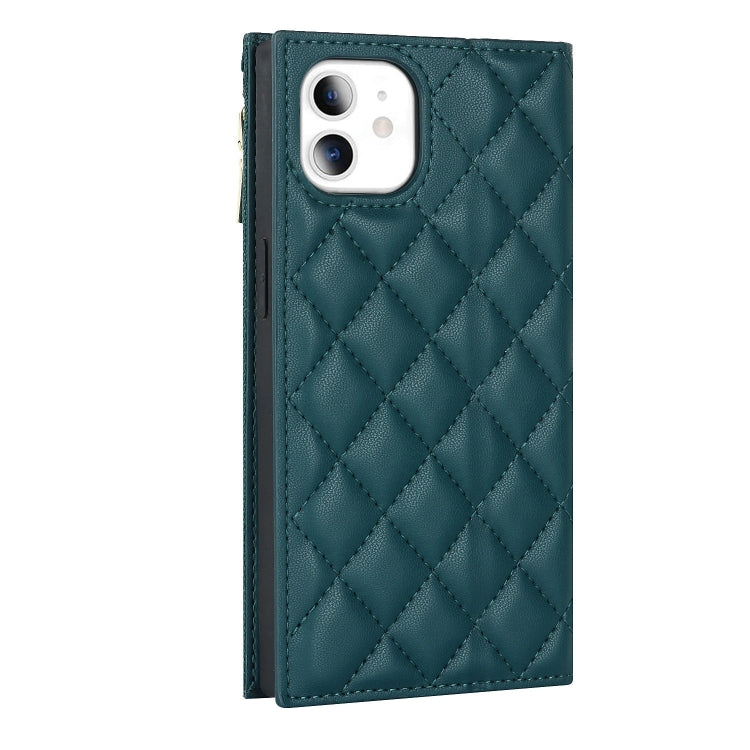 For iPhone 11 Grid Texture Lanyard Zipper Leather Phone Case