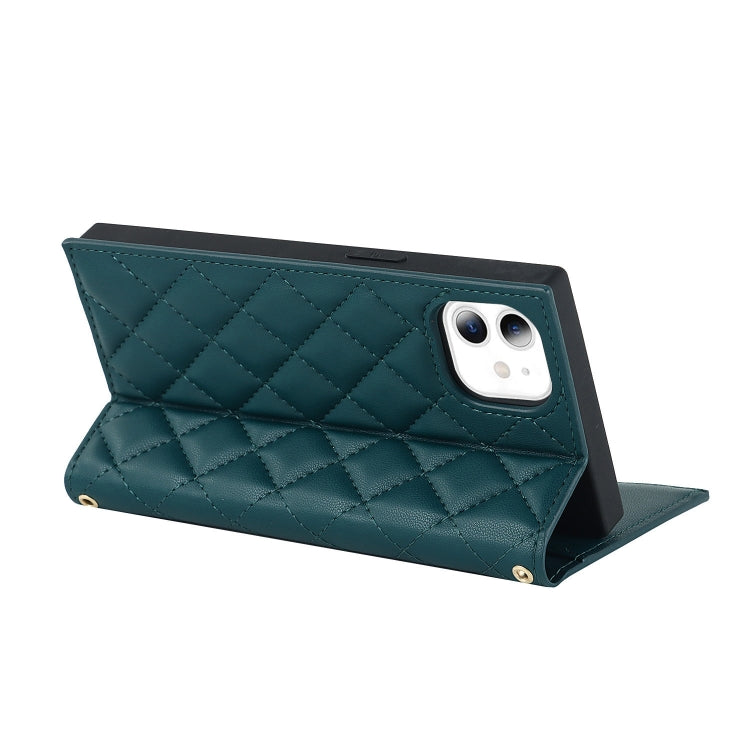 For iPhone 11 Grid Texture Lanyard Zipper Leather Phone Case