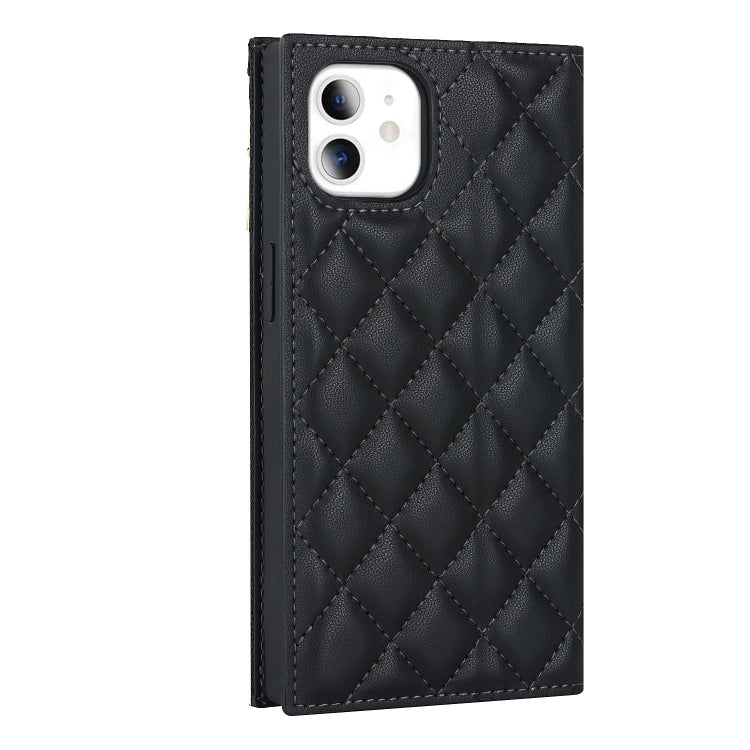 For iPhone 11 Grid Texture Lanyard Zipper Leather Phone Case