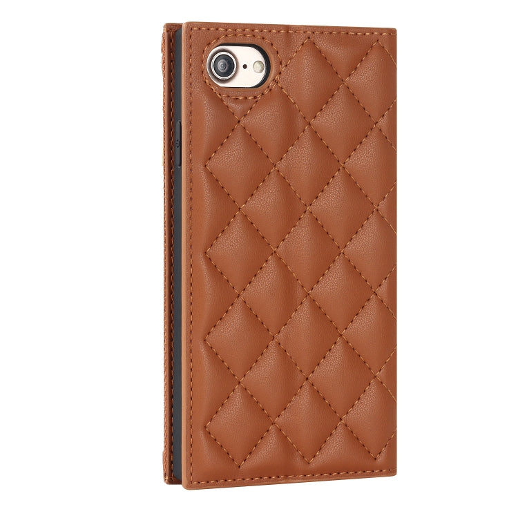 For iPhone SE 2022 / SE 2020 / 8 / 7 Grid Texture Lanyard Zipper Leather Phone Case