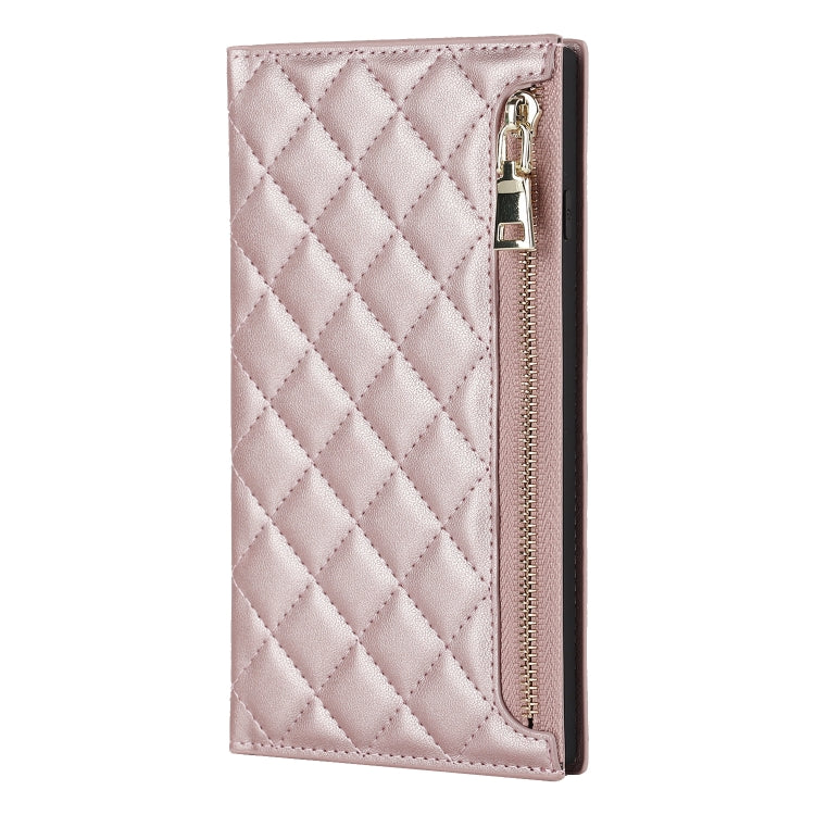 For iPhone 8 Plus / 7 Plus Grid Texture Lanyard Zipper Leather Phone Case