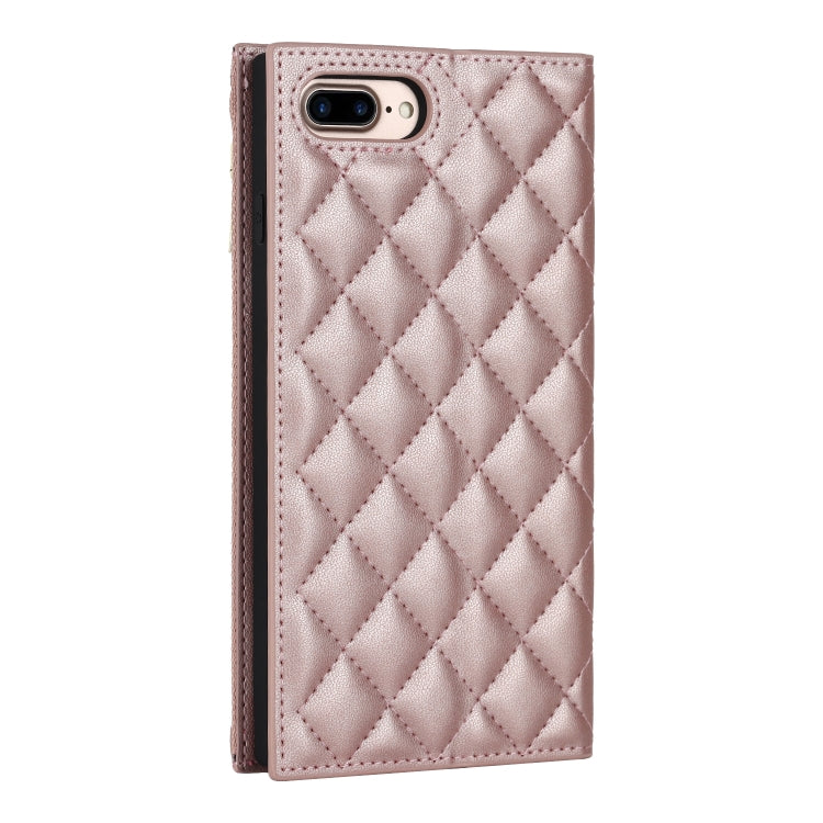 For iPhone 8 Plus / 7 Plus Grid Texture Lanyard Zipper Leather Phone Case