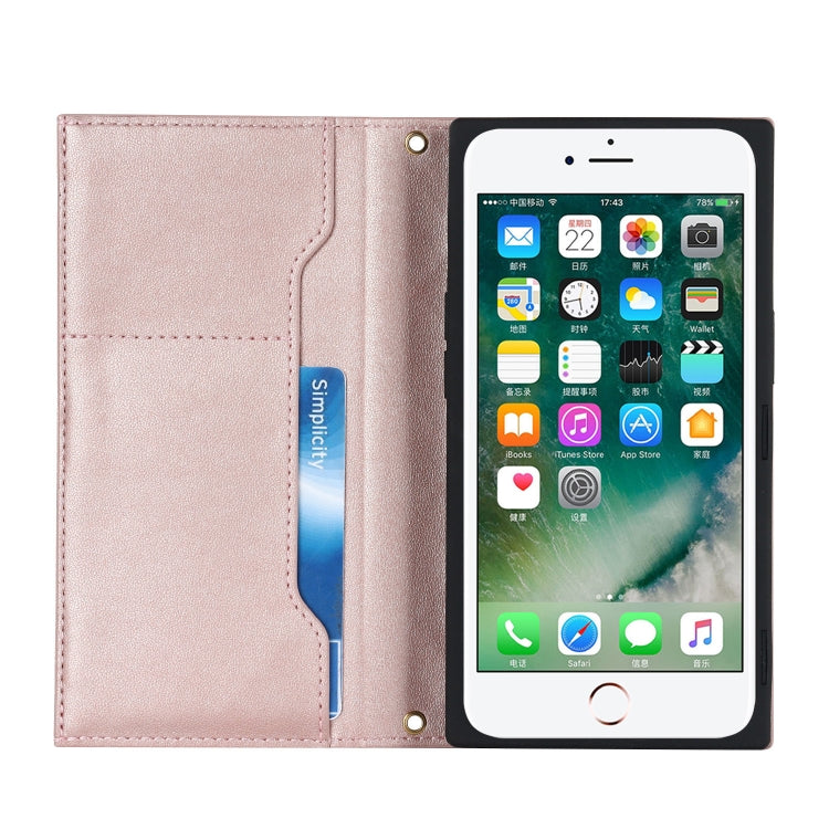 For iPhone 8 Plus / 7 Plus Grid Texture Lanyard Zipper Leather Phone Case