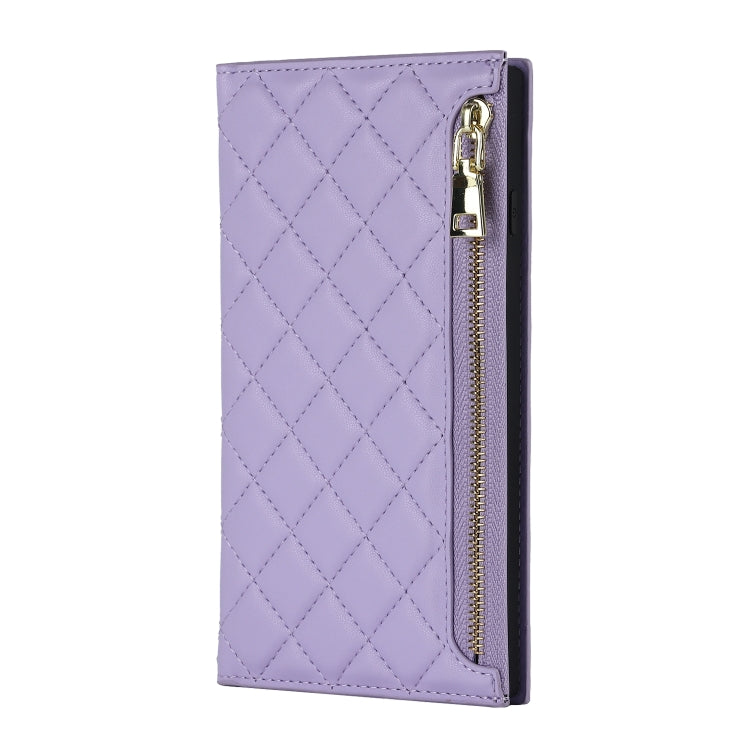 For iPhone 8 Plus / 7 Plus Grid Texture Lanyard Zipper Leather Phone Case