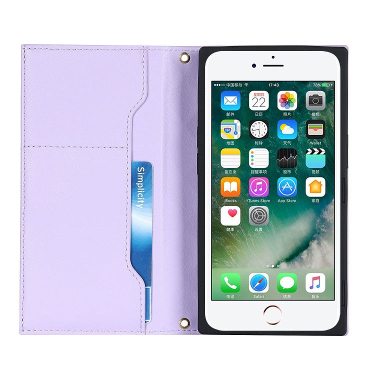For iPhone 8 Plus / 7 Plus Grid Texture Lanyard Zipper Leather Phone Case