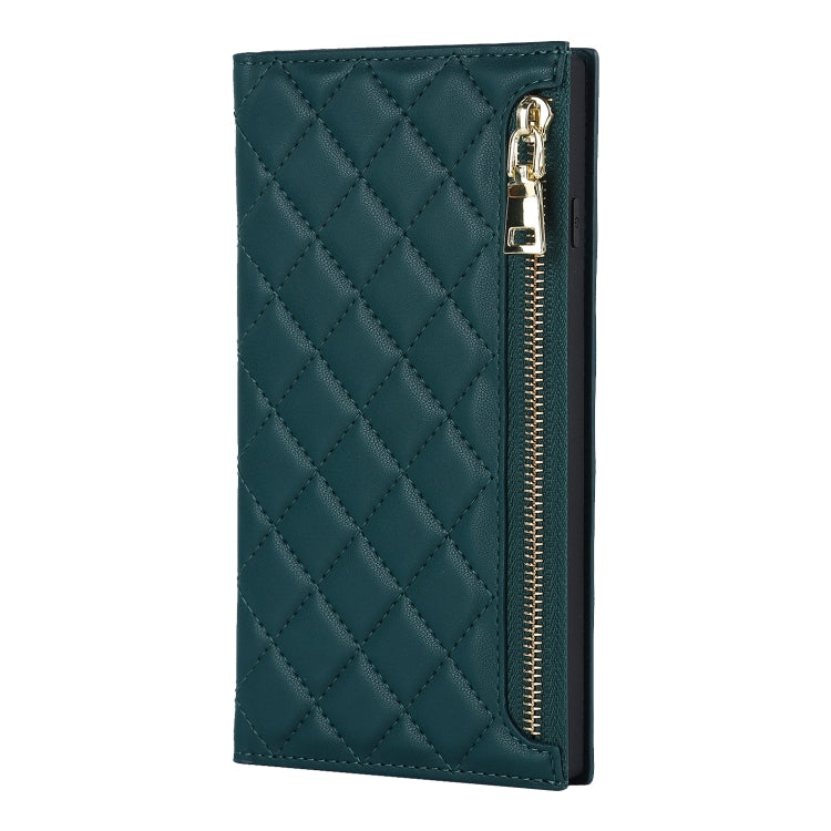 For iPhone 8 Plus / 7 Plus Grid Texture Lanyard Zipper Leather Phone Case