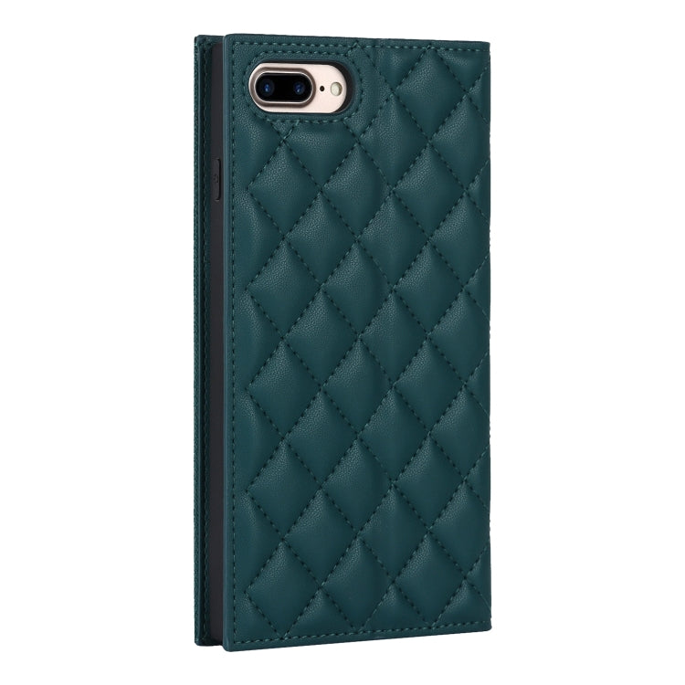 For iPhone 8 Plus / 7 Plus Grid Texture Lanyard Zipper Leather Phone Case