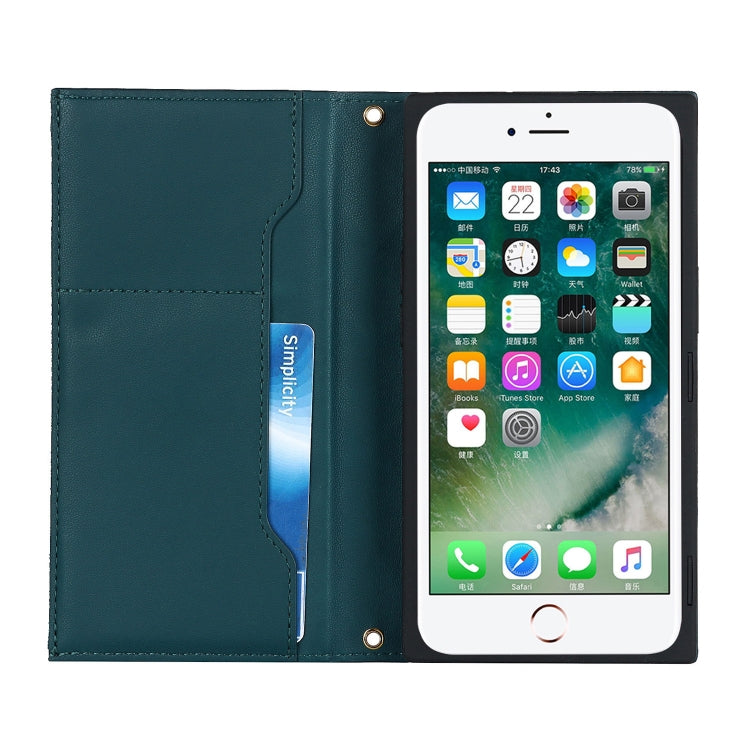 For iPhone 8 Plus / 7 Plus Grid Texture Lanyard Zipper Leather Phone Case