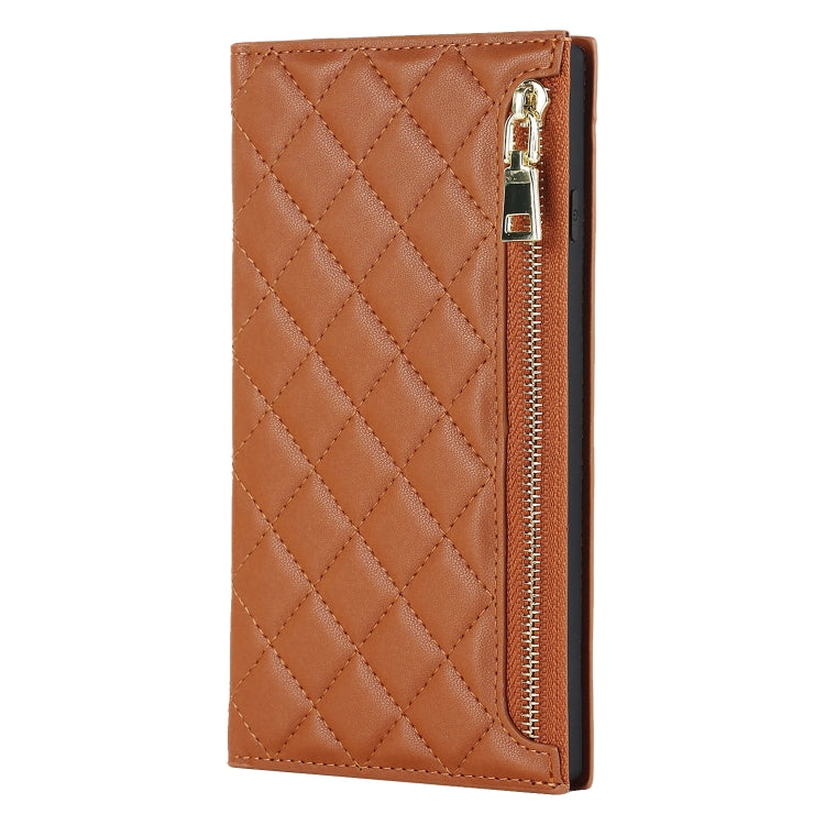 For iPhone 8 Plus / 7 Plus Grid Texture Lanyard Zipper Leather Phone Case