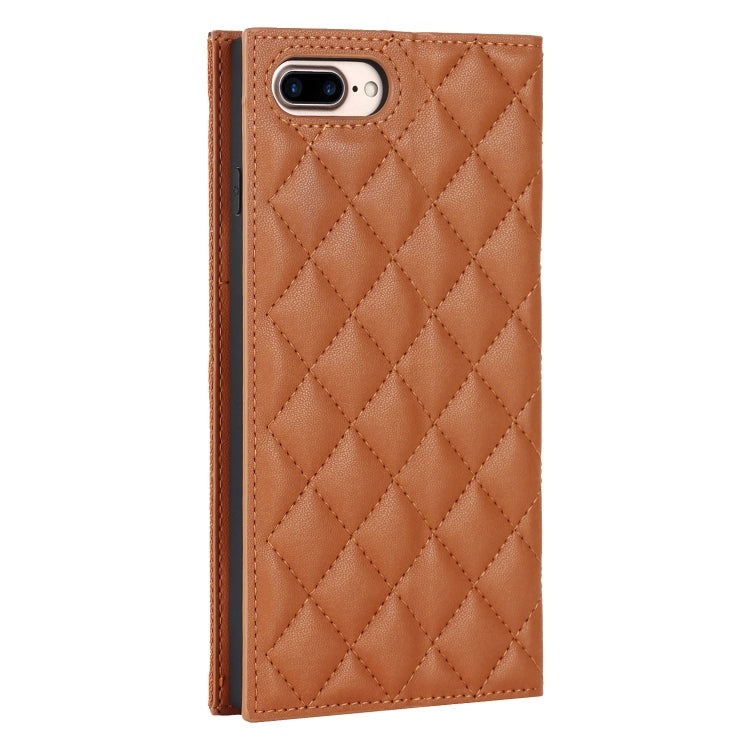 For iPhone 8 Plus / 7 Plus Grid Texture Lanyard Zipper Leather Phone Case