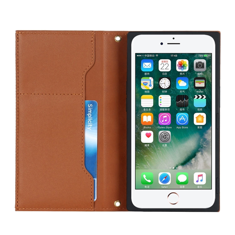 For iPhone 8 Plus / 7 Plus Grid Texture Lanyard Zipper Leather Phone Case
