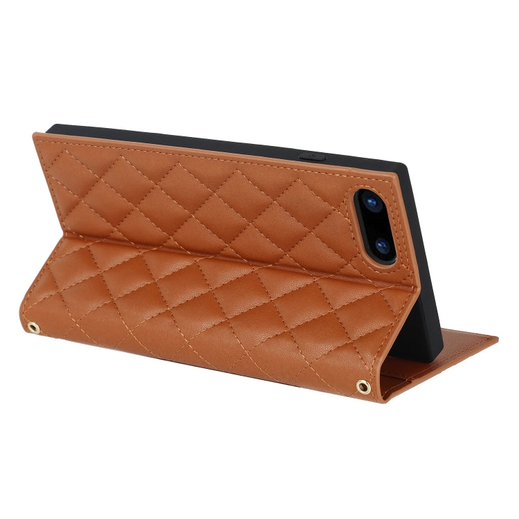 For iPhone 8 Plus / 7 Plus Grid Texture Lanyard Zipper Leather Phone Case