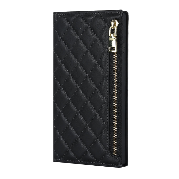 For iPhone 8 Plus / 7 Plus Grid Texture Lanyard Zipper Leather Phone Case