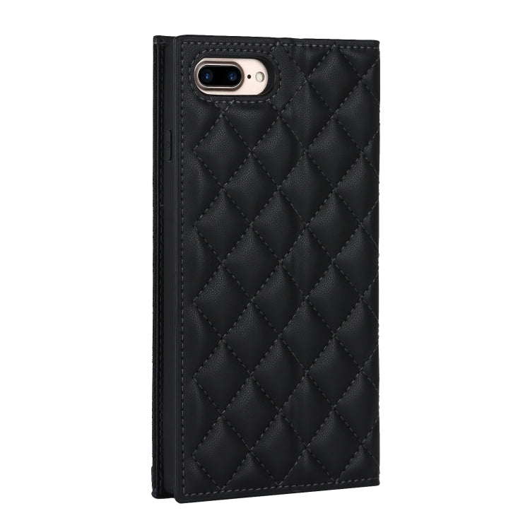 For iPhone 8 Plus / 7 Plus Grid Texture Lanyard Zipper Leather Phone Case