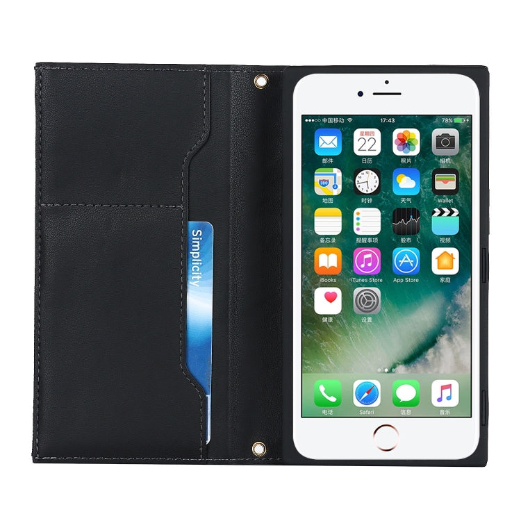 For iPhone 8 Plus / 7 Plus Grid Texture Lanyard Zipper Leather Phone Case