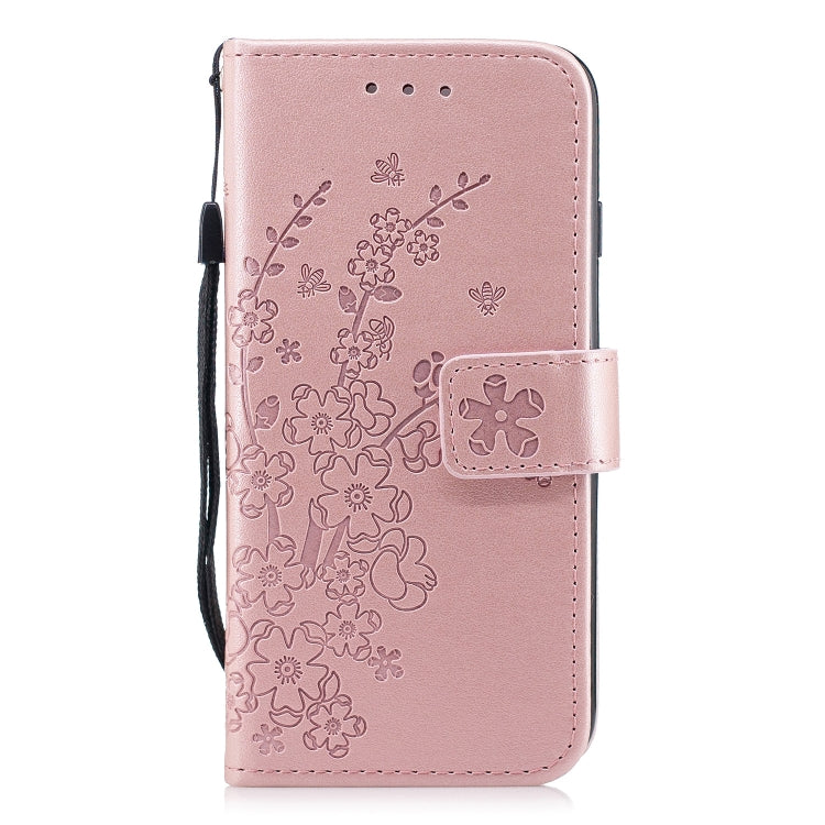 For iPhone SE 2022 / SE 2020 Plum Blossom Embossing Pattern Horizontal Flip Leather Case with Holder & Card Slots & Wallet & Lanyard