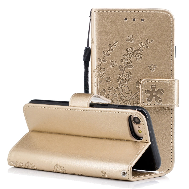 For iPhone SE 2022 / SE 2020 Plum Blossom Embossing Pattern Horizontal Flip Leather Case with Holder & Card Slots & Wallet & Lanyard