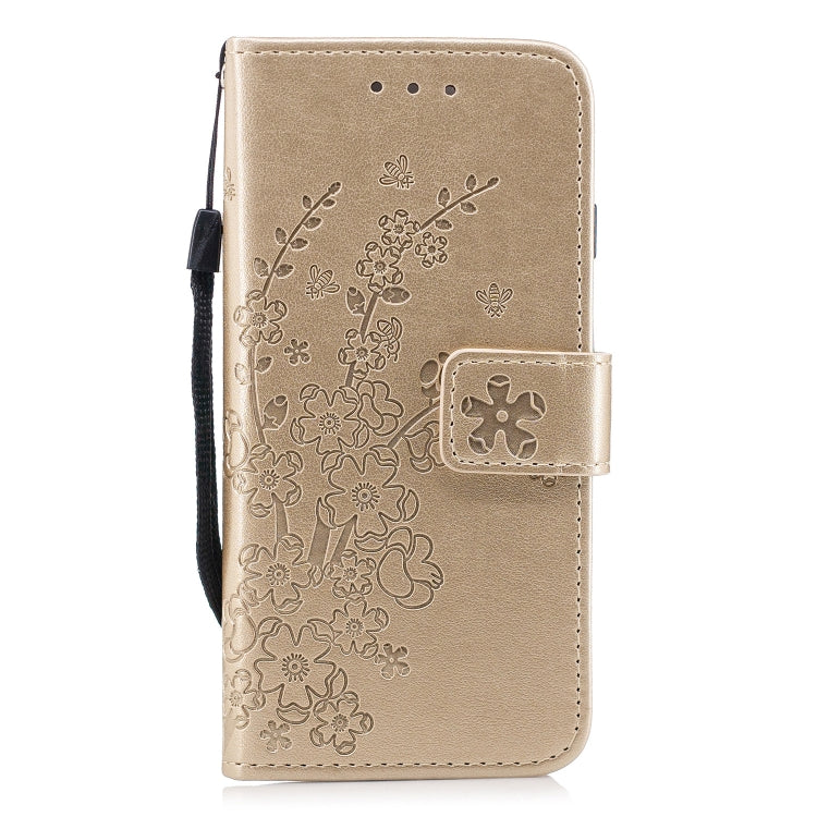 For iPhone SE 2022 / SE 2020 Plum Blossom Embossing Pattern Horizontal Flip Leather Case with Holder & Card Slots & Wallet & Lanyard
