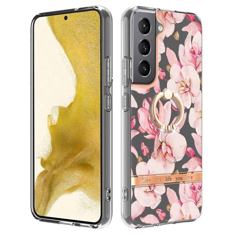 For Samsung Galaxy S23 5G Flowers and Plants Series IMD TPU Phone Case with Ring Holder