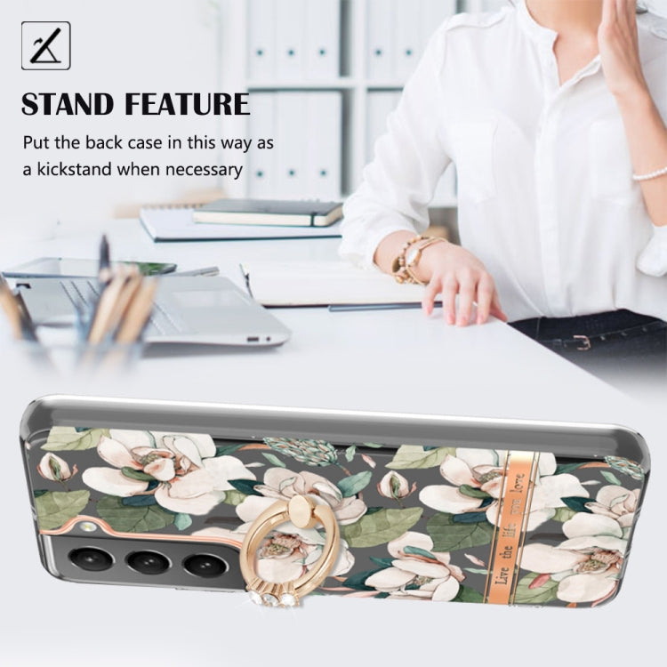 For Samsung Galaxy S23 5G Flowers and Plants Series IMD TPU Phone Case with Ring Holder