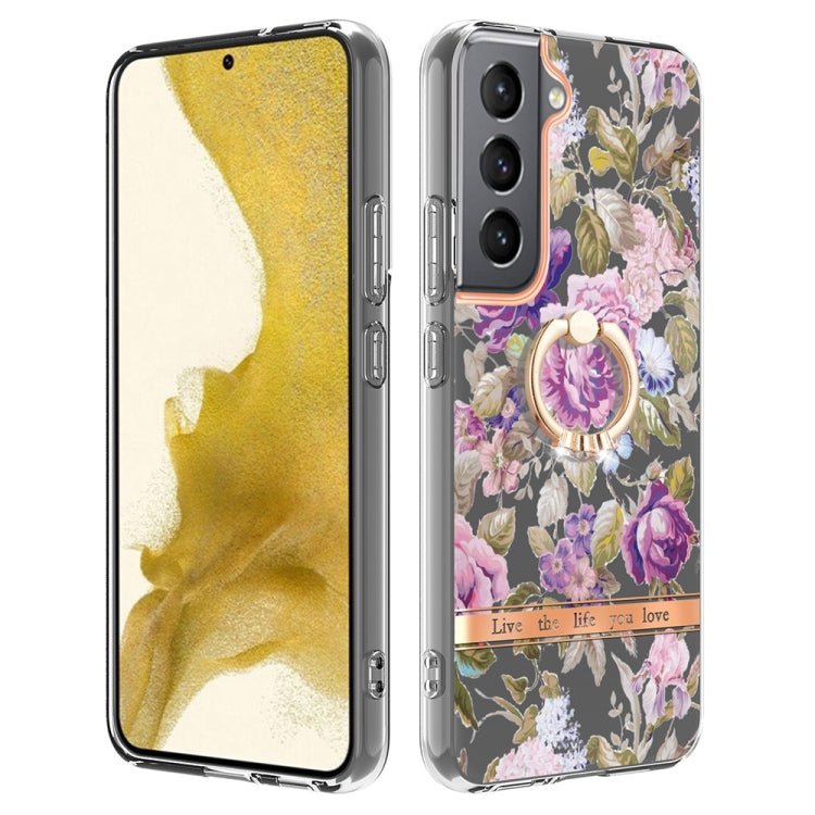 For Samsung Galaxy S23+ 5G Flowers and Plants Series IMD TPU Phone Case with Ring Holder