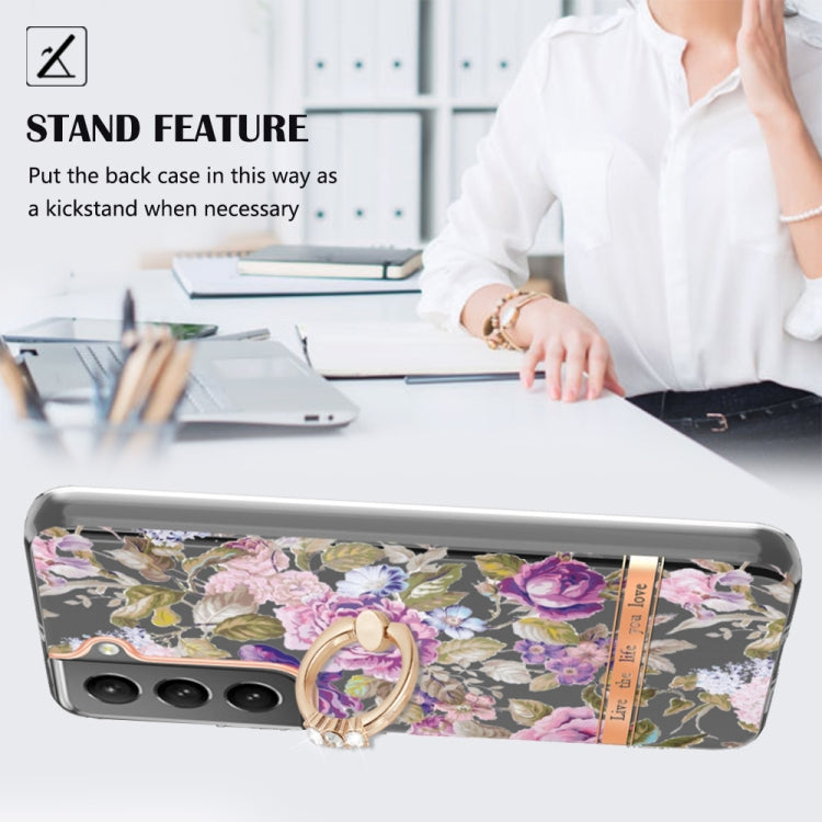 For Samsung Galaxy S23+ 5G Flowers and Plants Series IMD TPU Phone Case with Ring Holder